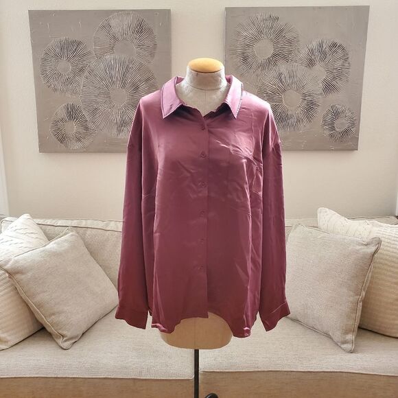 Love, Fire Satin Button-Down Blouse sz 2x - Picture 2 of 11